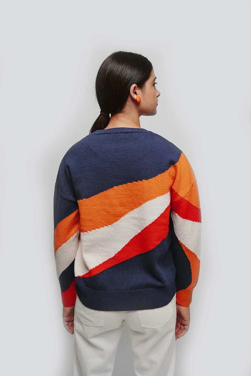 Pull multicolore femme laine 100% mérinos 4 couleurs à col rond en jacquard intarsia
