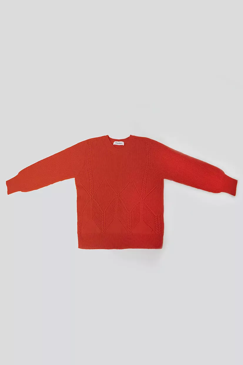 pull femme en laine rouge tricotée