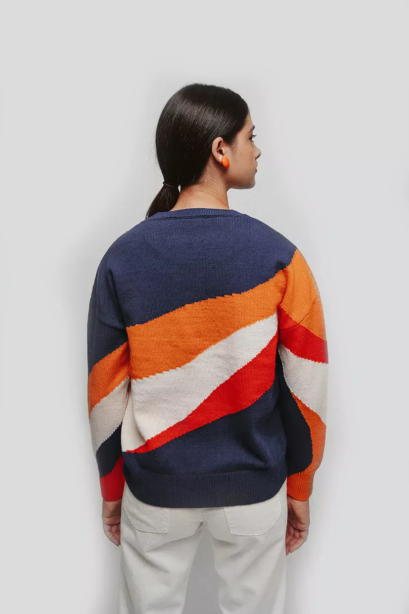 Pull multicolore femme laine 100% mérinos 4 couleurs à col rond en jacquard intarsia